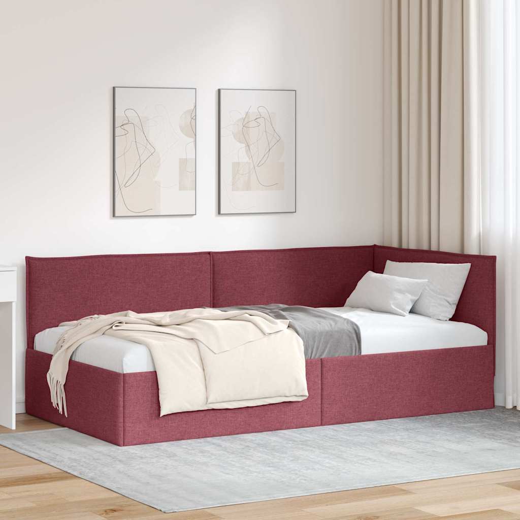 vidaXL Rama łóżka narożnego Czerwone wino 90 x 190 cm tkanina