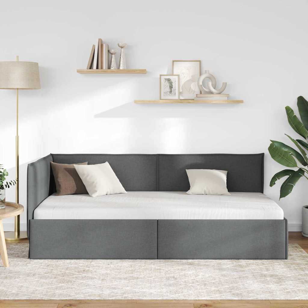 vidaXL Rama łóżka narożnego Ciemnoszary 90 x 200 cm tkanina