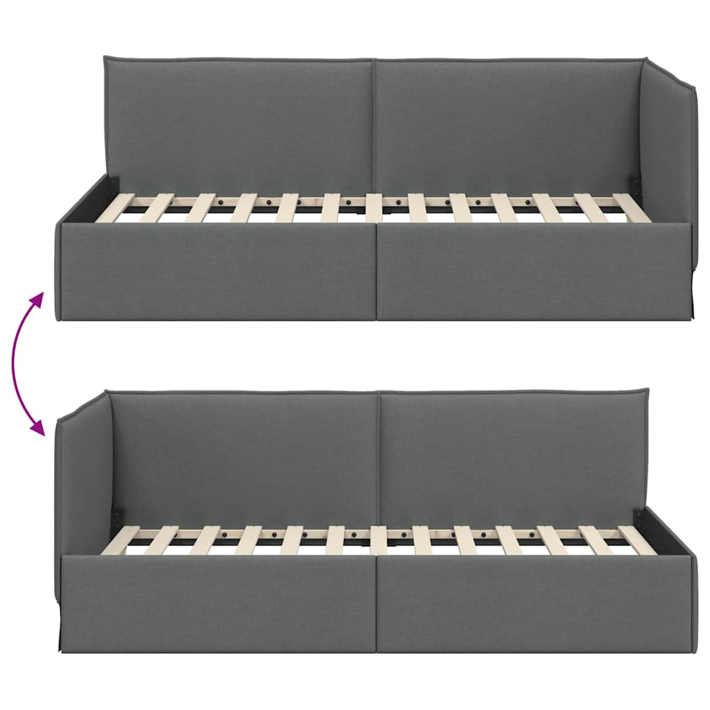 vidaXL Rama łóżka narożnego Ciemnoszary 90 x 200 cm tkanina