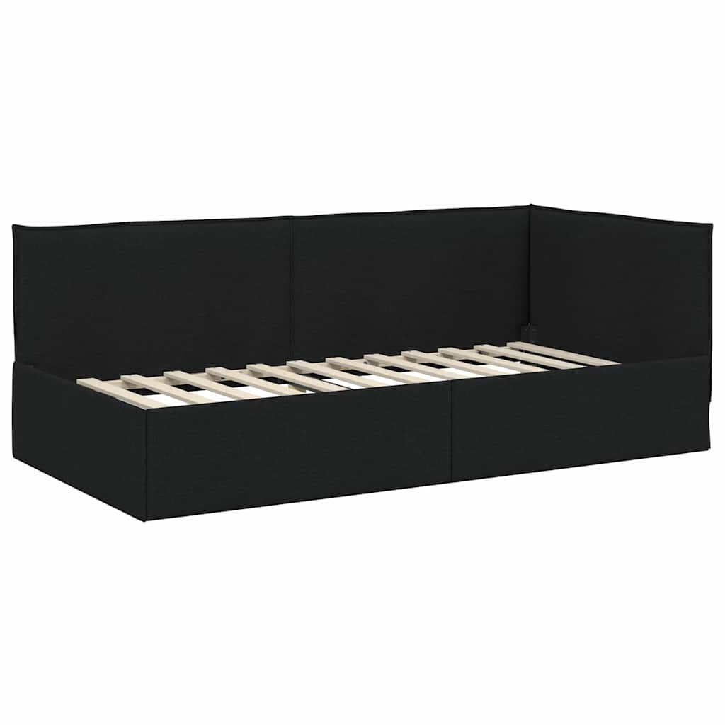 vidaXL Rama łóżka narożnego Z zagłówkiem Czarny 90 x 200 cm tkanina