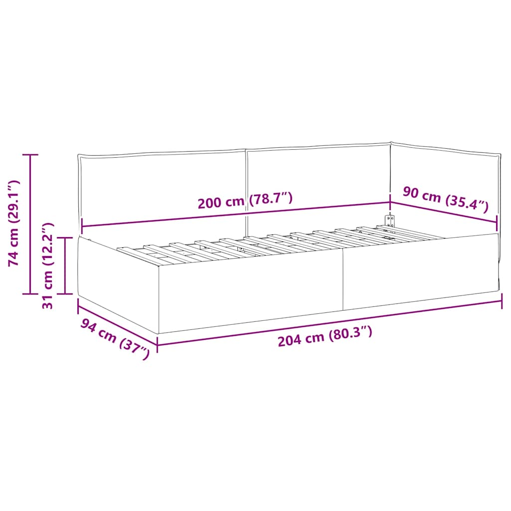 vidaXL Rama łóżka narożnego Ciemnoszary 90 x 200 cm tkanina