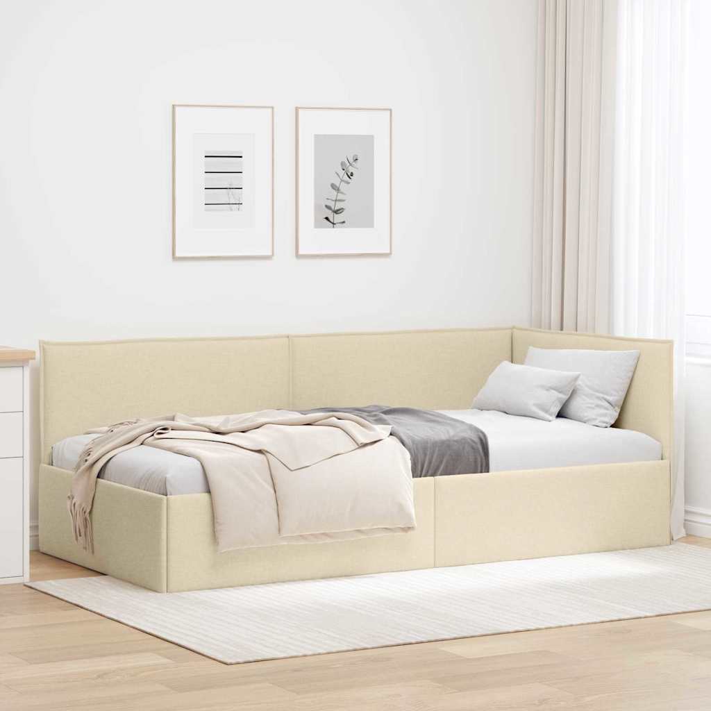 vidaXL Rama łóżka narożnego Z zagłówkiem Kremowy 90 x 200 cm tkanina