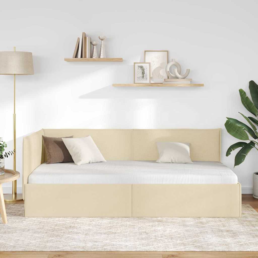 vidaXL Rama łóżka narożnego Z zagłówkiem Kremowy 90 x 200 cm tkanina