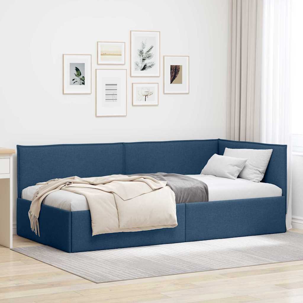 vidaXL Rama łóżka narożnego Z zagłówkiem Niebieski 90 x 200 cm tkanina