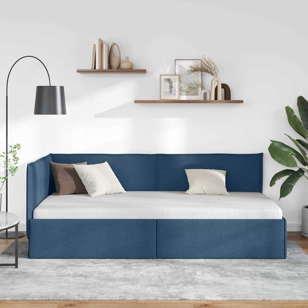 vidaXL Rama łóżka narożnego Z zagłówkiem Niebieski 90 x 200 cm tkanina