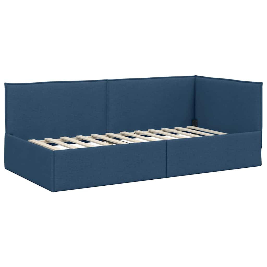 vidaXL Rama łóżka narożnego Z zagłówkiem Niebieski 90 x 200 cm tkanina