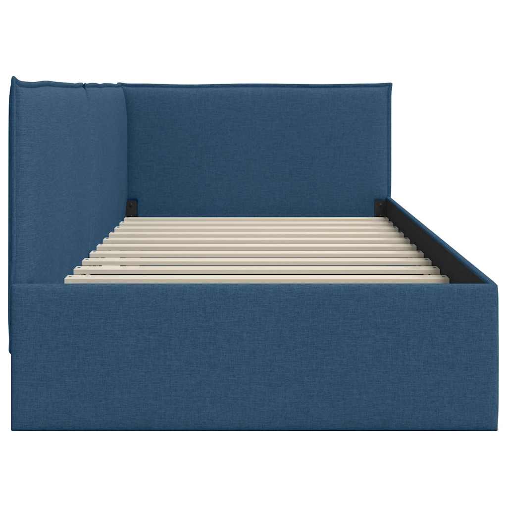 vidaXL Rama łóżka narożnego Z zagłówkiem Niebieski 90 x 200 cm tkanina