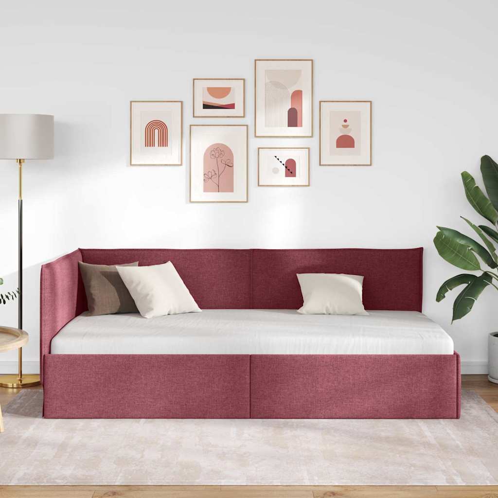 vidaXL Rama łóżka narożnego Czerwone wino 100 x 200 cm tkanina