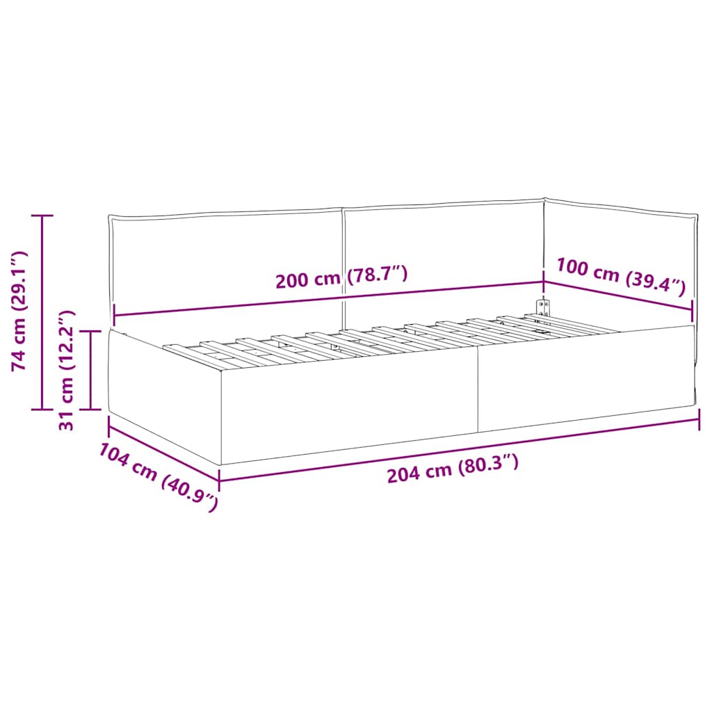 vidaXL Rama łóżka narożnego Ciemnoszary 100 x 200 cm tkanina