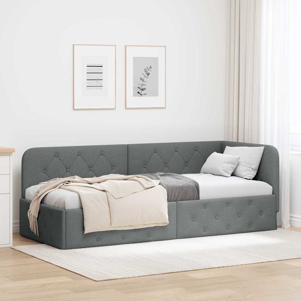 vidaXL Rama łóżka narożnego Ciemnoszary 80 x 200 cm tkanina