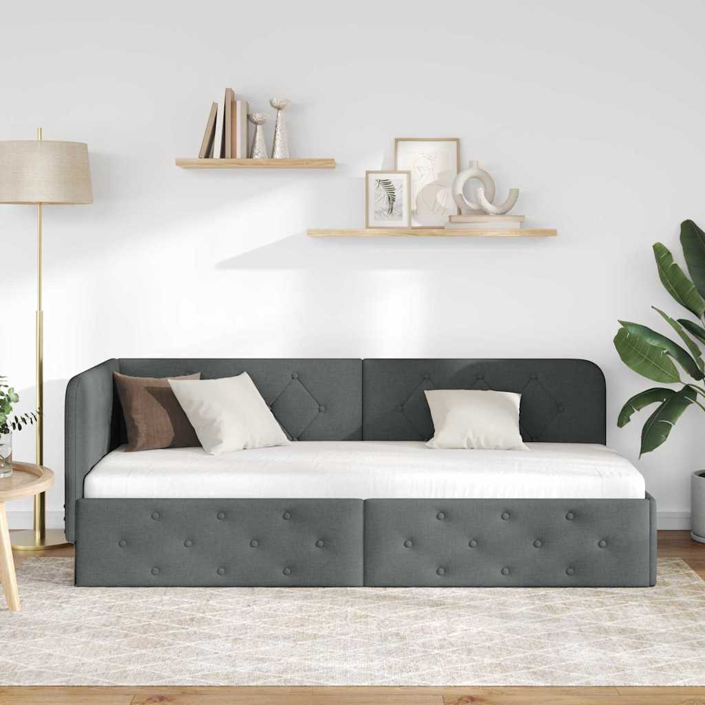 vidaXL Rama łóżka narożnego Ciemnoszary 80 x 200 cm tkanina