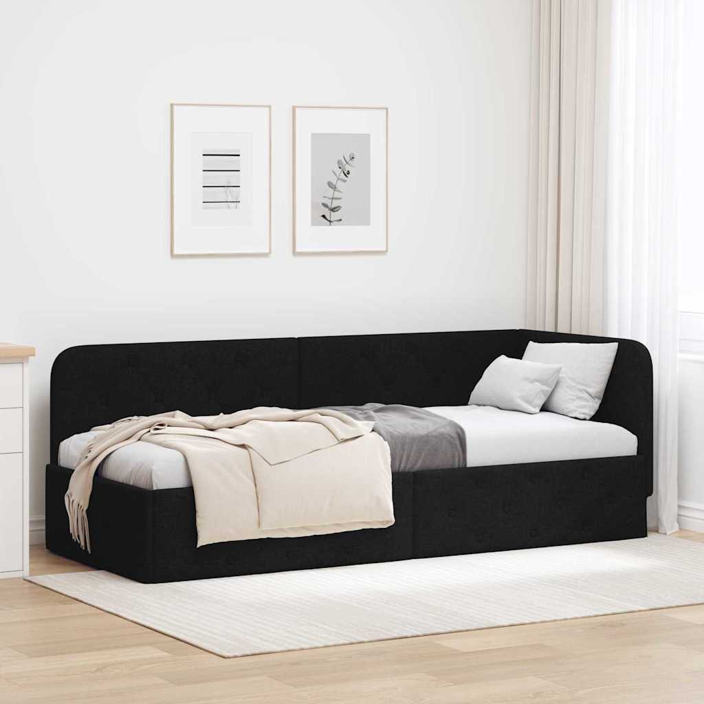 vidaXL Rama łóżka narożnego Czarny 80 x 200 cm tkanina