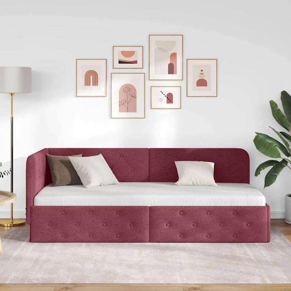 vidaXL Rama łóżka narożnego Czerwone wino 80 x 200 cm tkanina