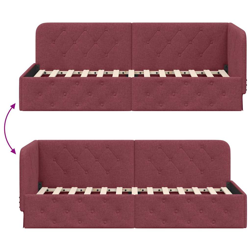 vidaXL Rama łóżka narożnego Czerwone wino 80 x 200 cm tkanina