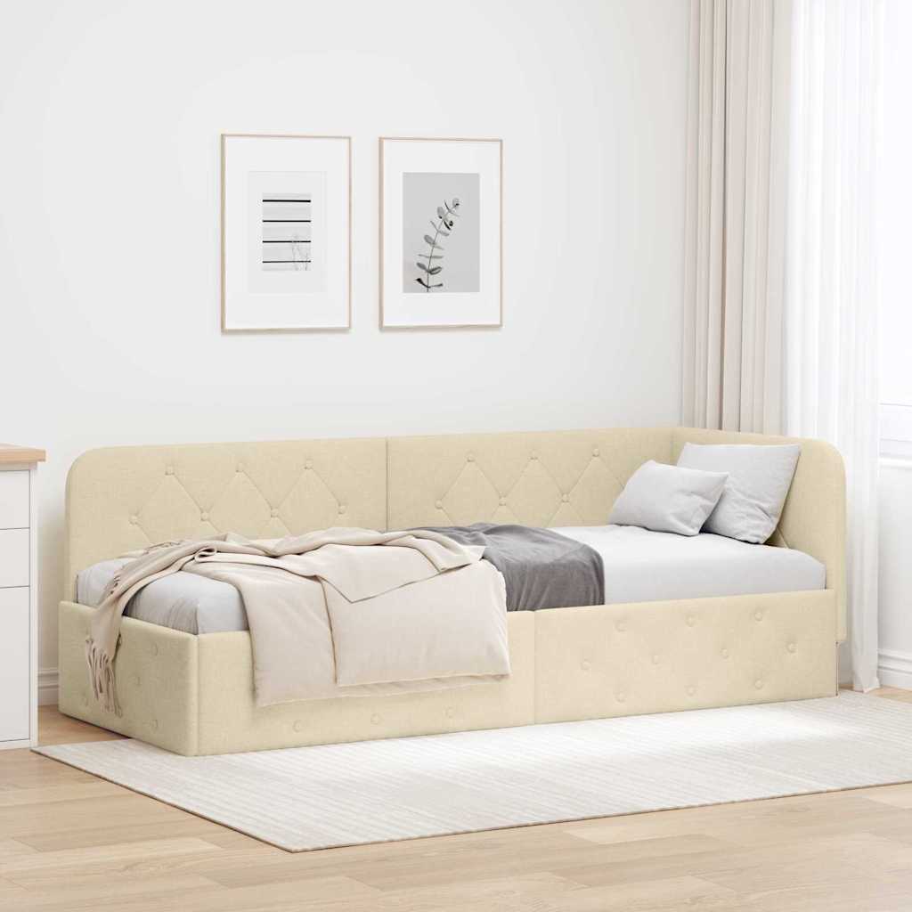 vidaXL Rama łóżka narożnego Kremowy 80 x 200 cm tkanina