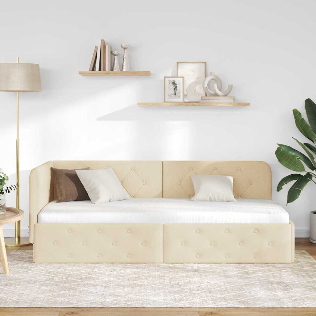 vidaXL Rama łóżka narożnego Kremowy 80 x 200 cm tkanina