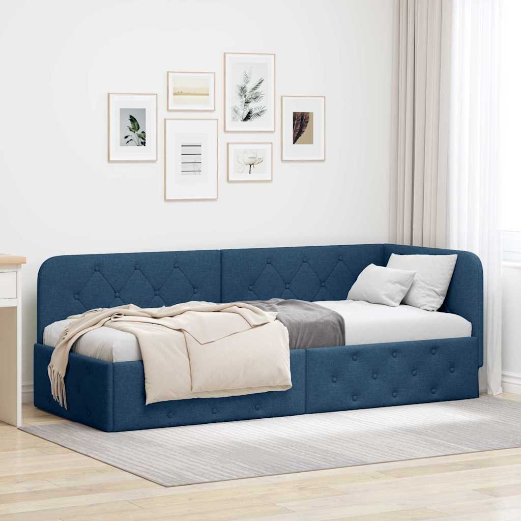 vidaXL Rama łóżka narożnego Niebieski 80 x 200 cm tkanina