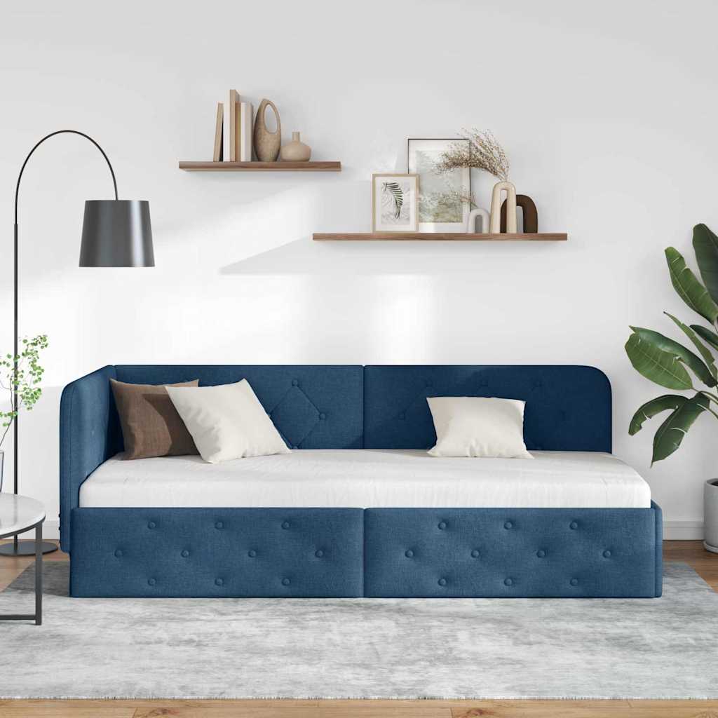 vidaXL Rama łóżka narożnego Niebieski 80 x 200 cm tkanina