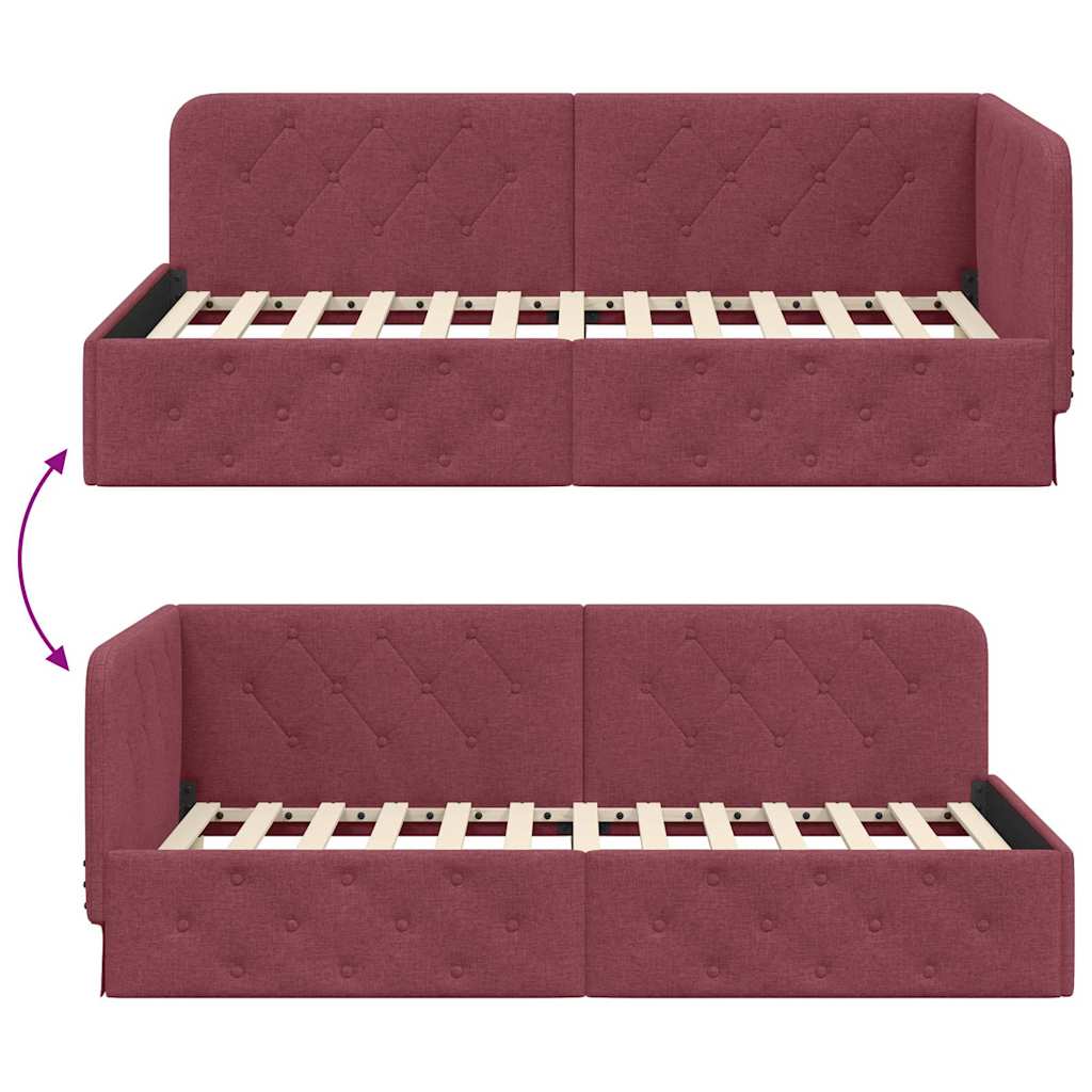 vidaXL Rama łóżka narożnego Czerwone wino 90 x 190 cm tkanina