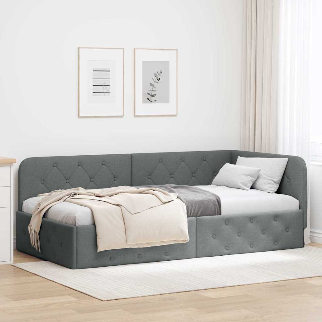 vidaXL Rama łóżka narożnego Ciemnoszary 90 x 200 cm tkanina