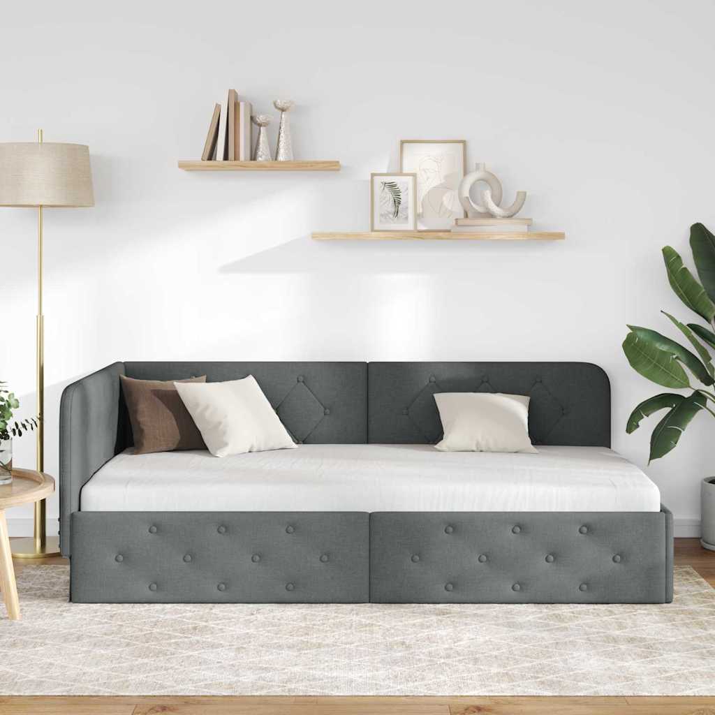 vidaXL Rama łóżka narożnego Ciemnoszary 90 x 200 cm tkanina