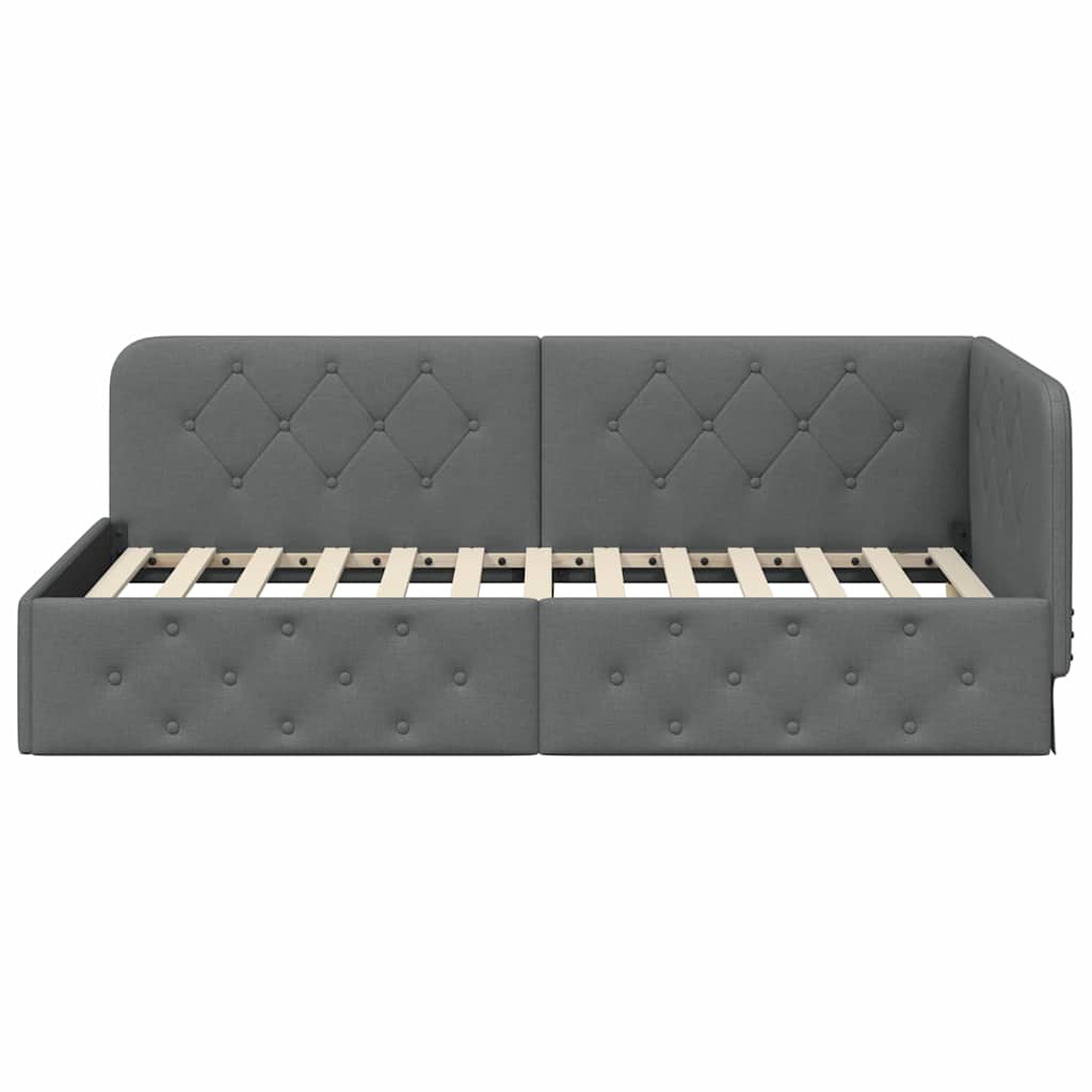 vidaXL Rama łóżka narożnego Ciemnoszary 90 x 200 cm tkanina