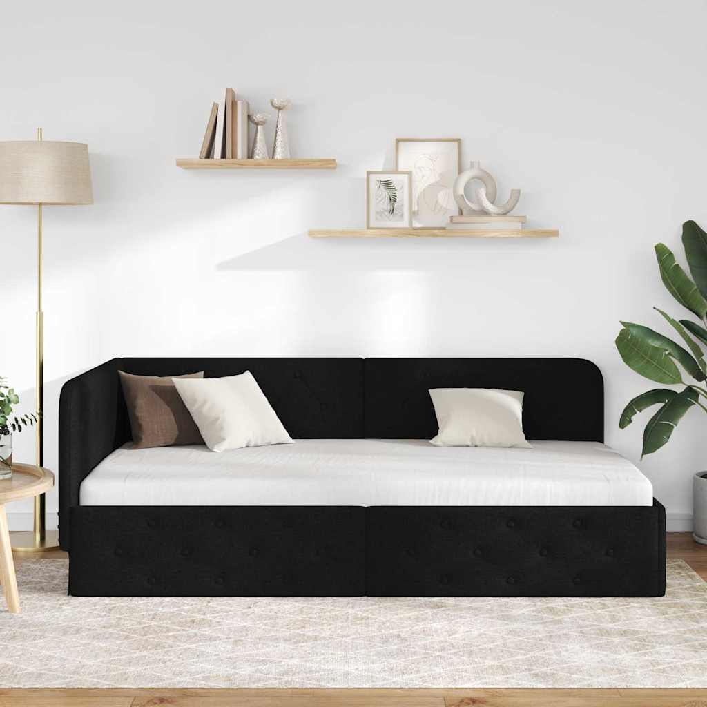 vidaXL Rama łóżka narożnego Czarny 90 x 200 cm tkanina