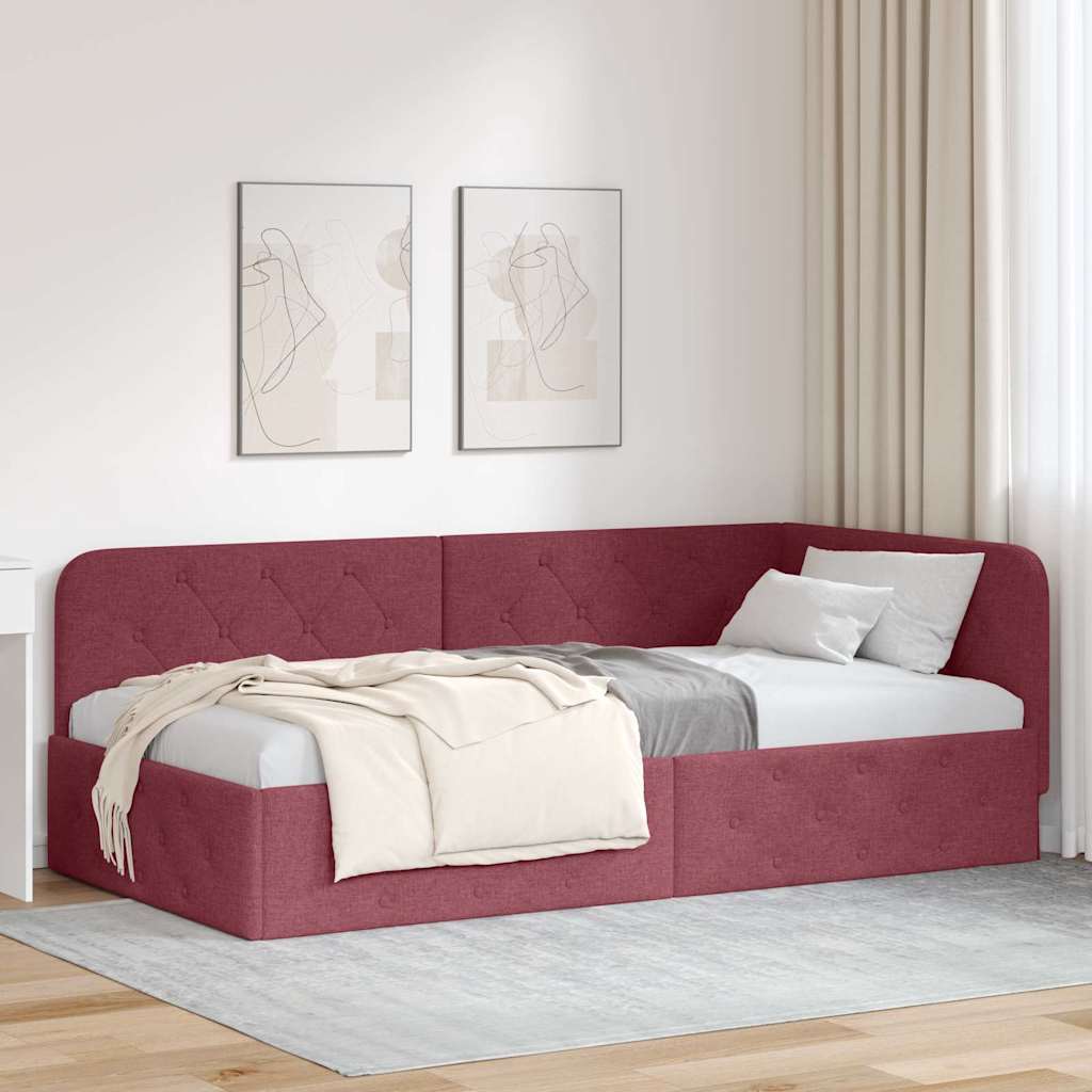 vidaXL Rama łóżka narożnego Czerwone wino 90 x 200 cm tkanina