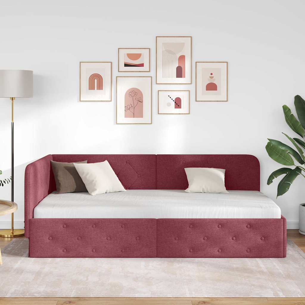 vidaXL Rama łóżka narożnego Czerwone wino 90 x 200 cm tkanina