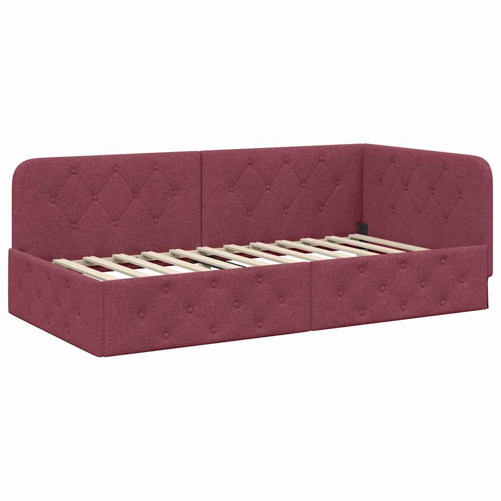 vidaXL Rama łóżka narożnego Czerwone wino 90 x 200 cm tkanina