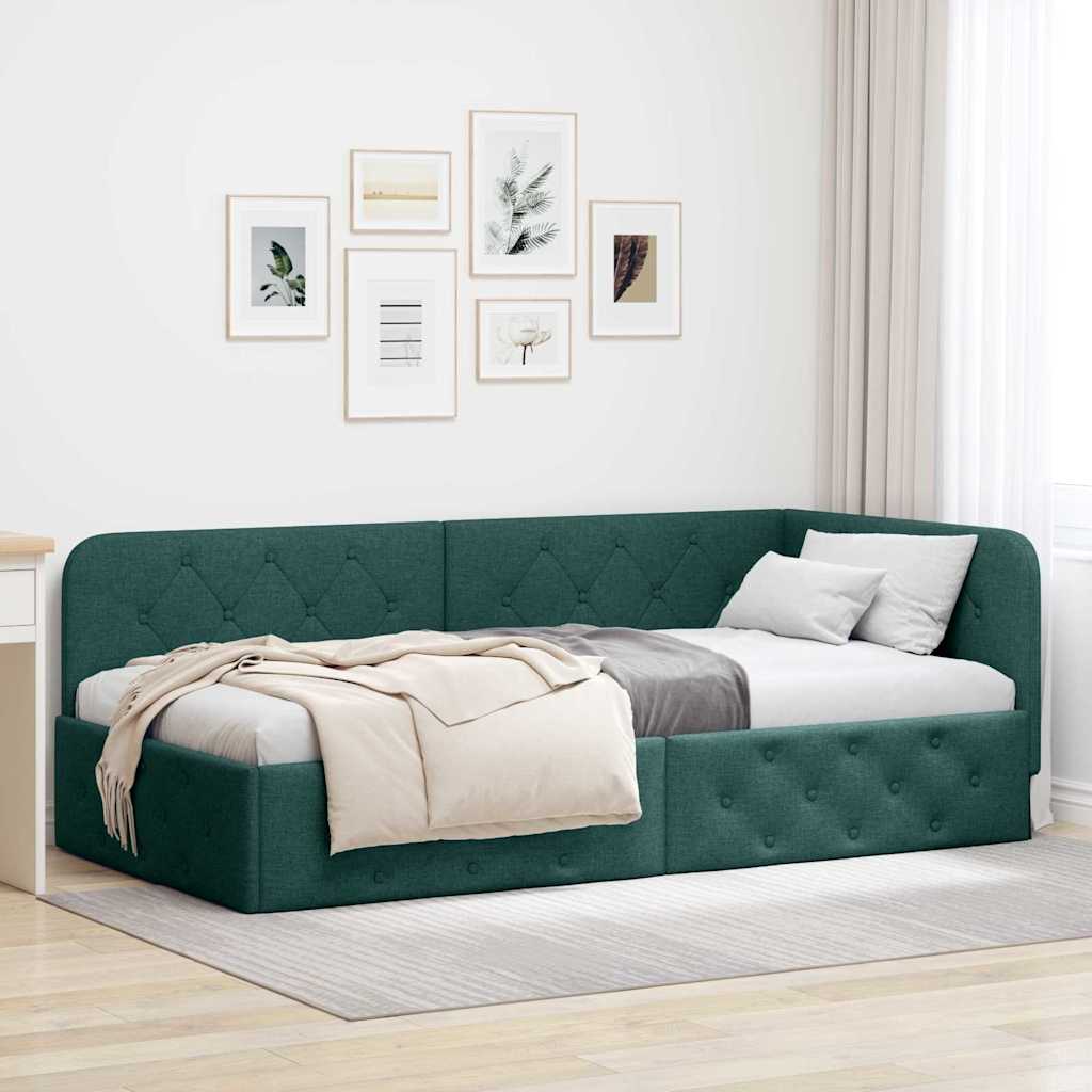vidaXL Rama łóżka narożnego Ciemna zieleń 90 x 200 cm tkanina