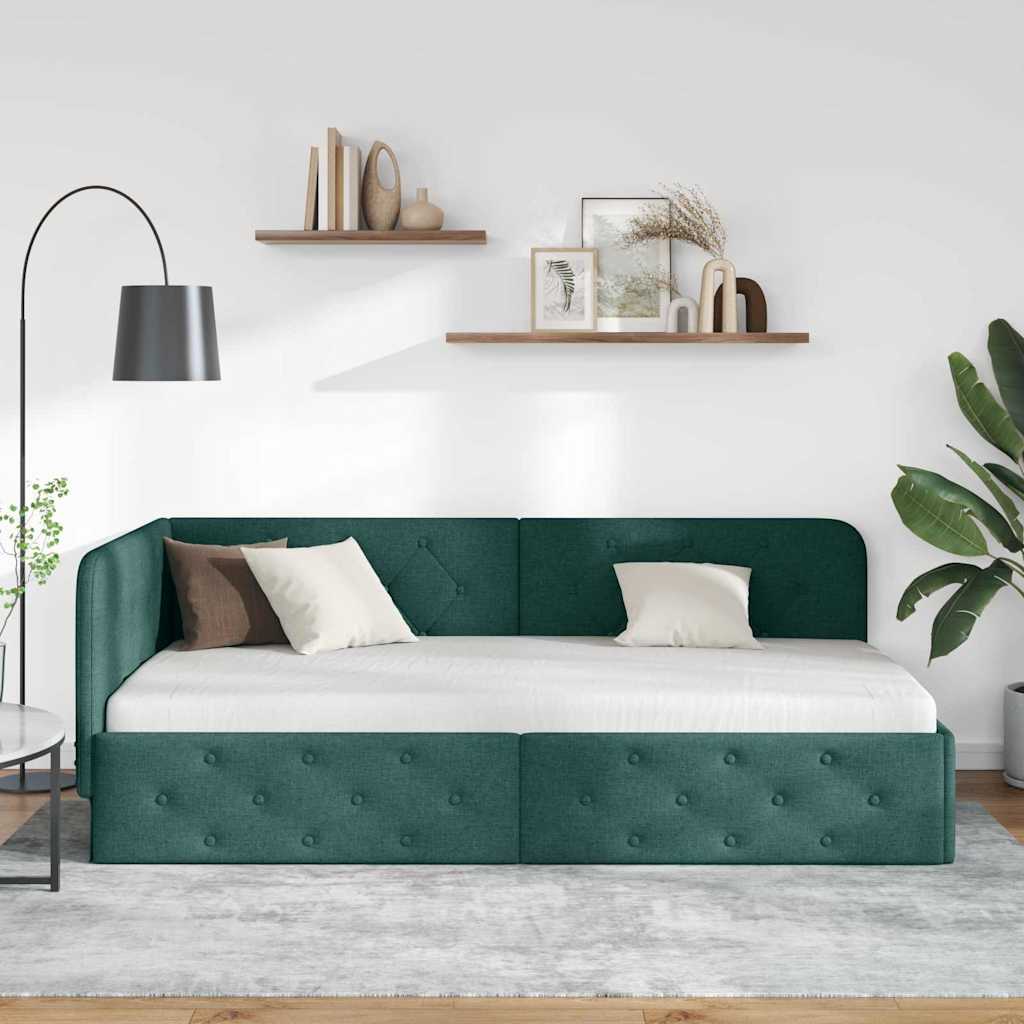 vidaXL Rama łóżka narożnego Ciemna zieleń 90 x 200 cm tkanina