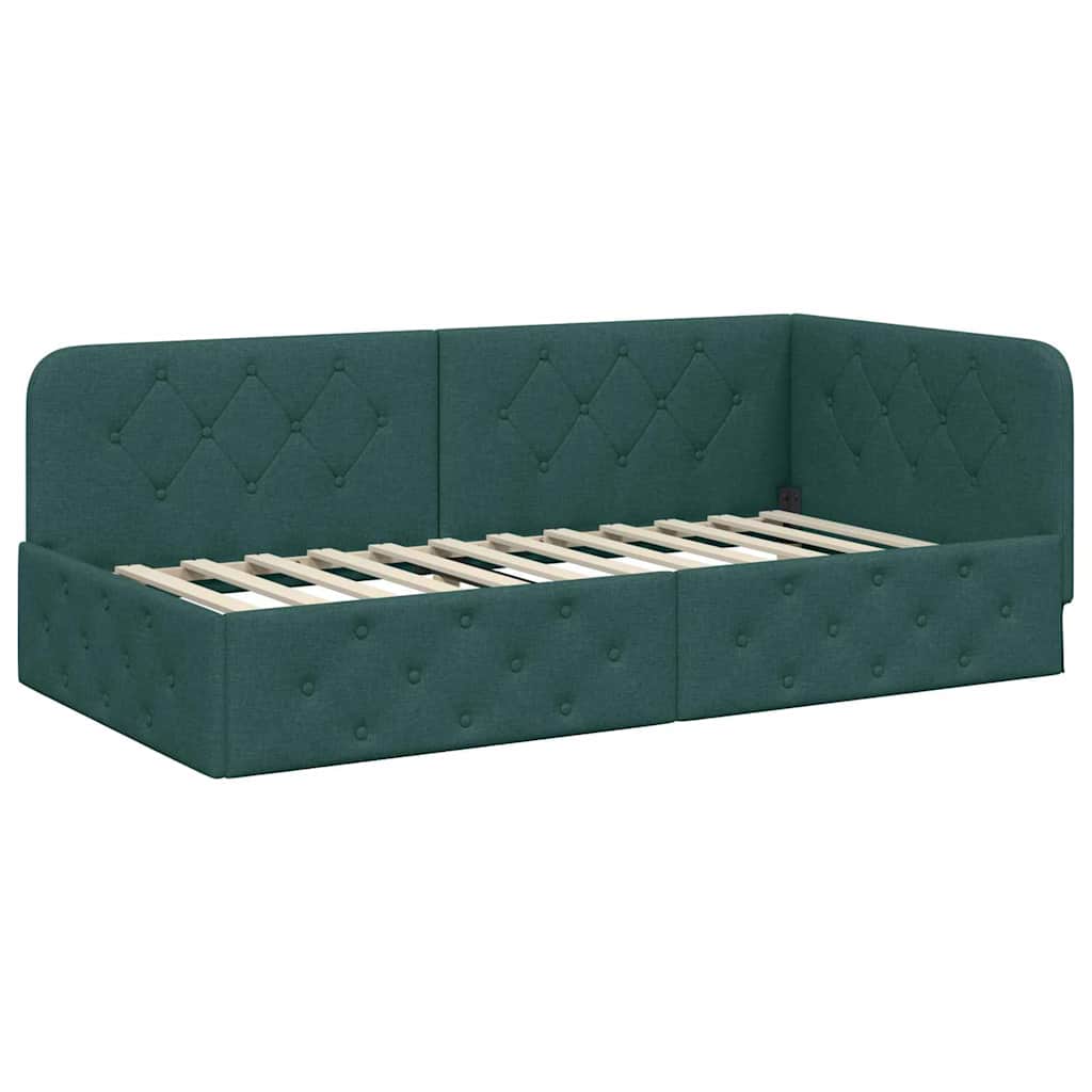 vidaXL Rama łóżka narożnego Ciemna zieleń 90 x 200 cm tkanina