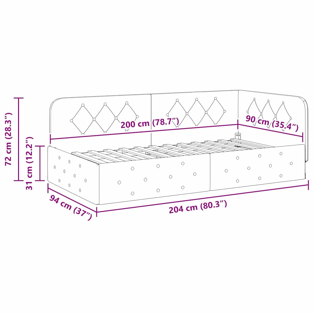 vidaXL Rama łóżka narożnego Ciemna zieleń 90 x 200 cm tkanina