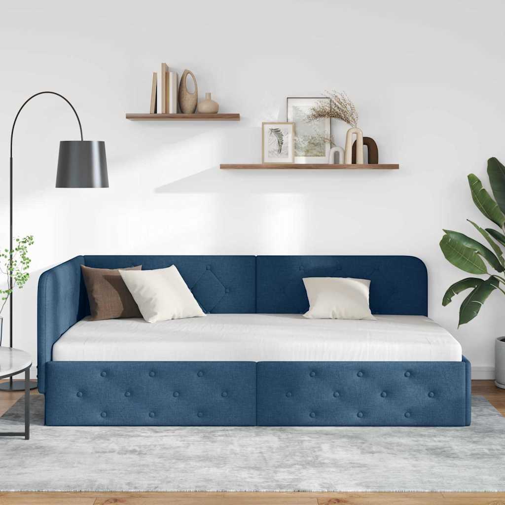 vidaXL Rama łóżka narożnego Niebieski 90 x 200 cm tkanina
