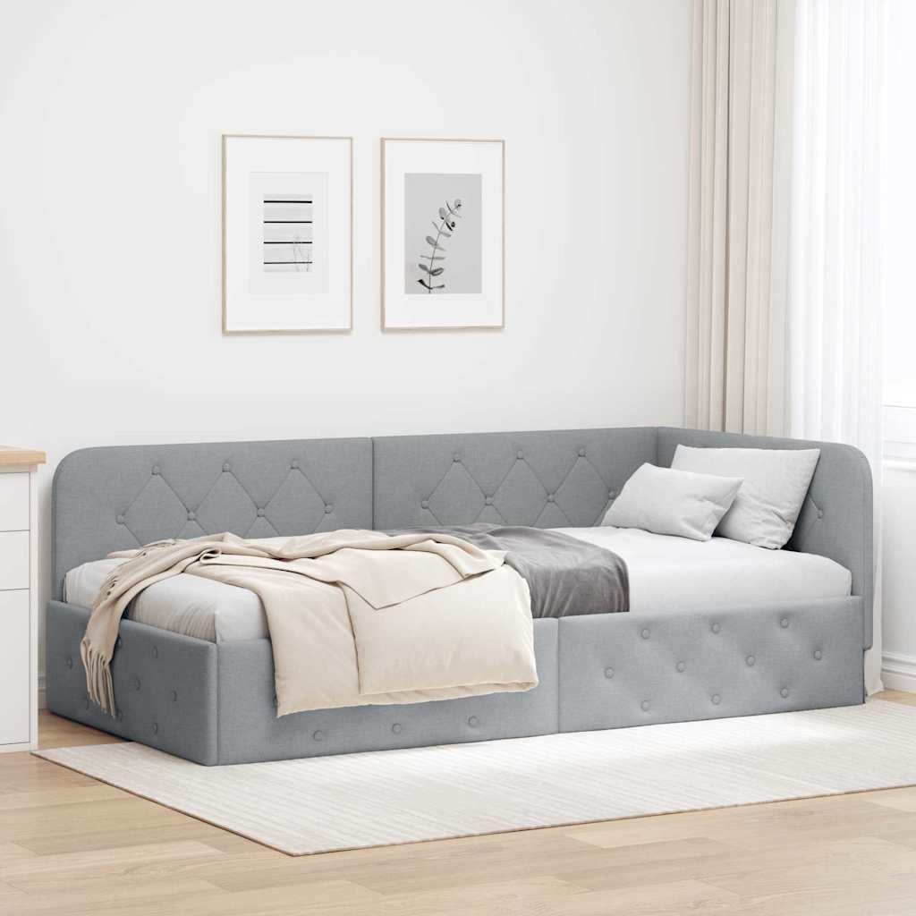 vidaXL Rama łóżka narożnego Jasnoszary 100 x 200 cm tkanina