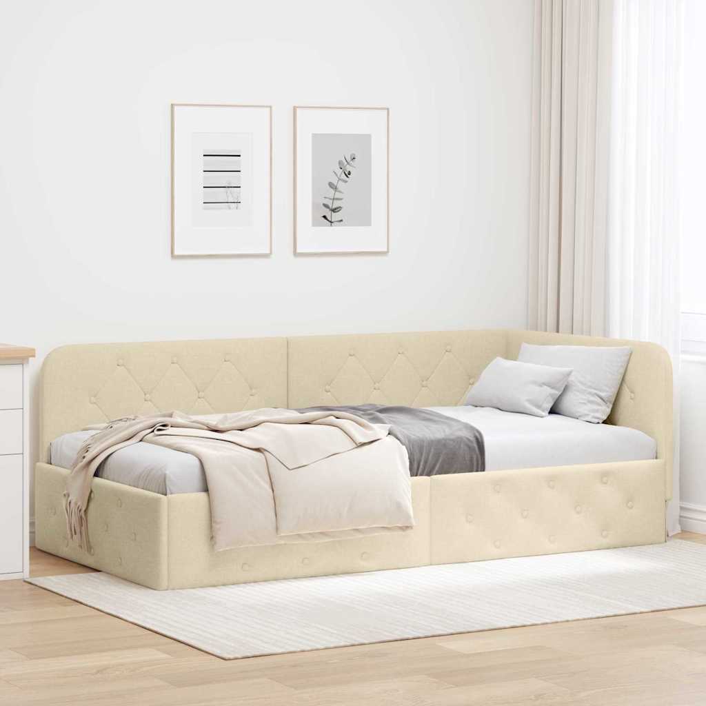 vidaXL Rama łóżka narożnego Kremowy 100 x 200 cm tkanina