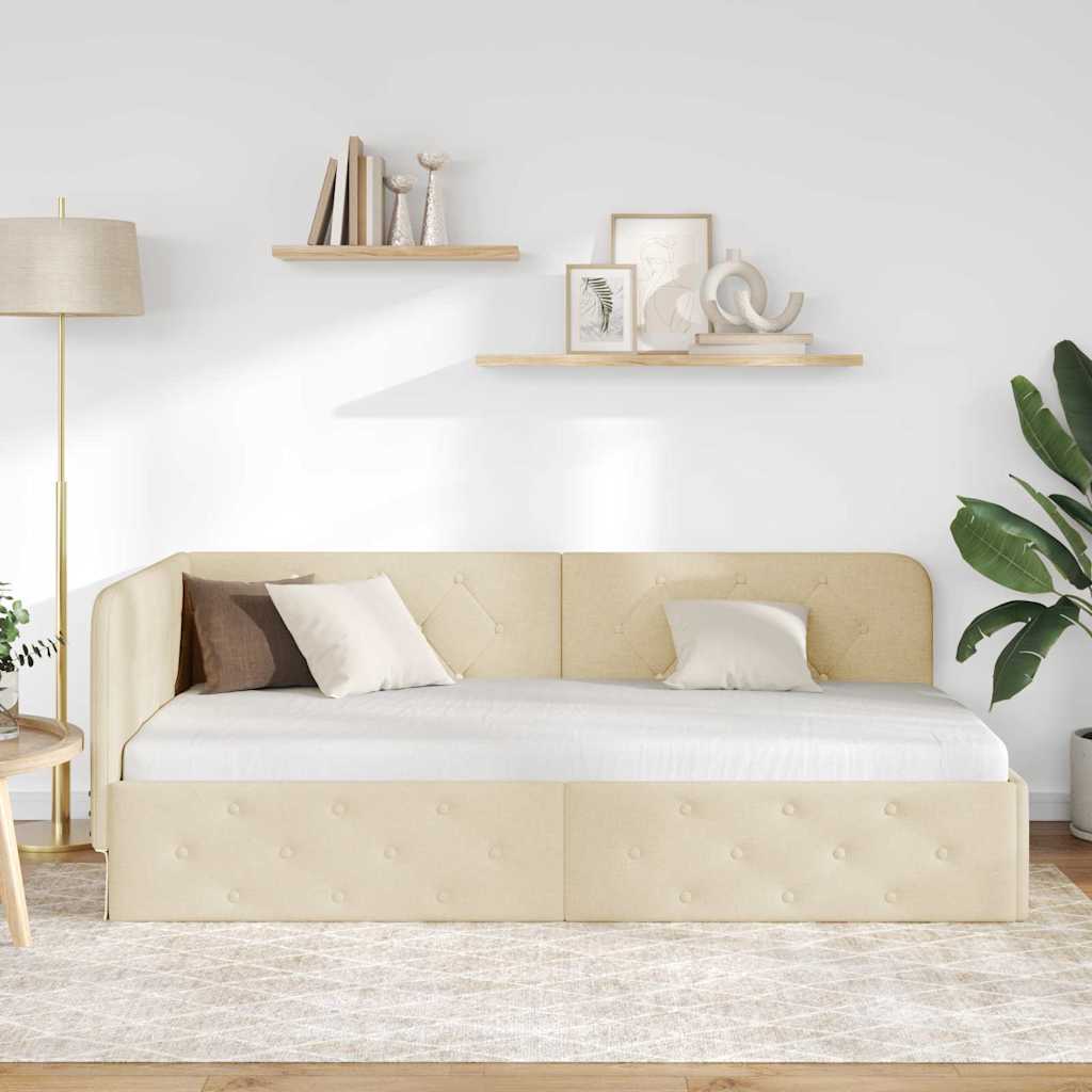 vidaXL Rama łóżka narożnego Kremowy 100 x 200 cm tkanina