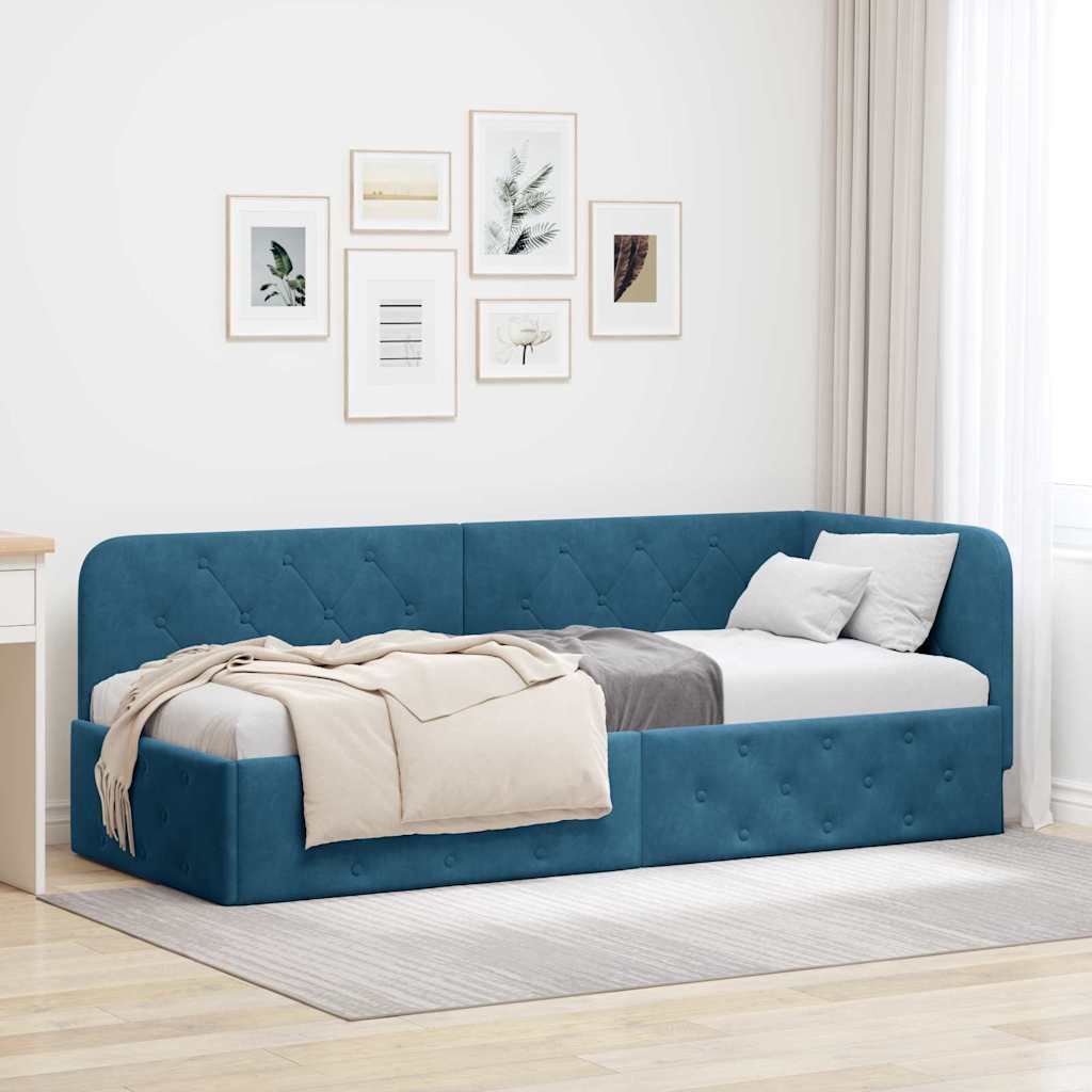 vidaXL Rama łóżka narożnego Niebieski 80 x 200 cm Aksamit