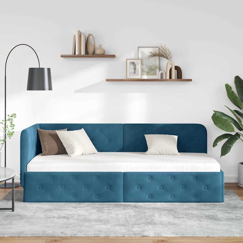vidaXL Rama łóżka narożnego Niebieski 80 x 200 cm Aksamit
