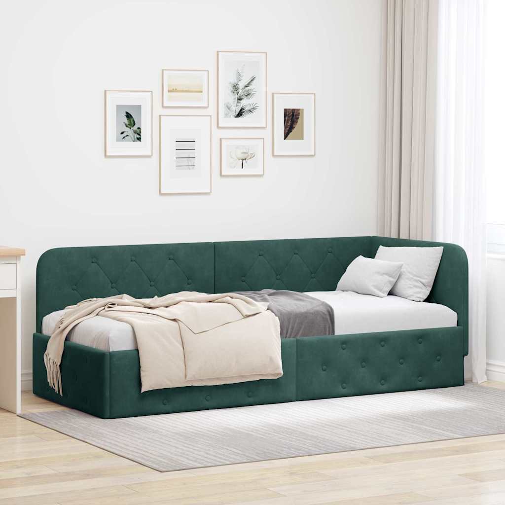 vidaXL Rama łóżka narożnego Ciemna zieleń 80 x 200 cm Aksamit