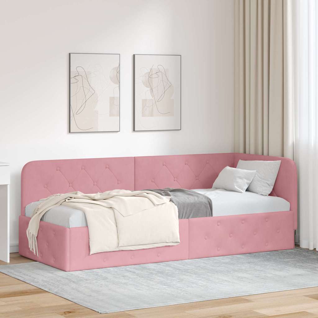 vidaXL Rama łóżka narożnego Różowy 80 x 200 cm Aksamit