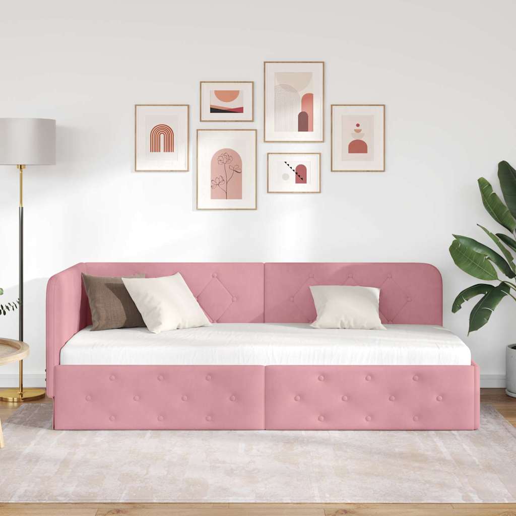 vidaXL Rama łóżka narożnego Różowy 80 x 200 cm Aksamit