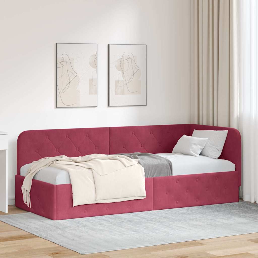 vidaXL Rama łóżka narożnego Czerwone wino 80 x 200 cm Aksamit