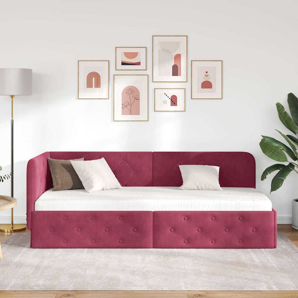 vidaXL Rama łóżka narożnego Czerwone wino 80 x 200 cm Aksamit