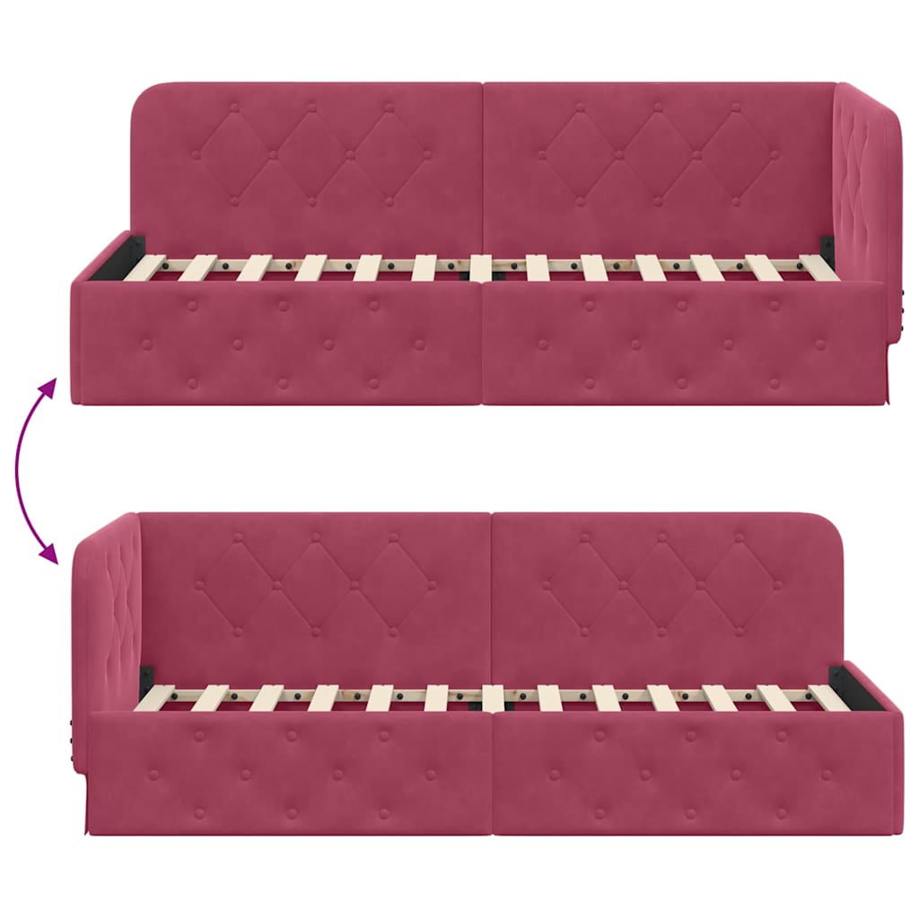 vidaXL Rama łóżka narożnego Czerwone wino 80 x 200 cm Aksamit