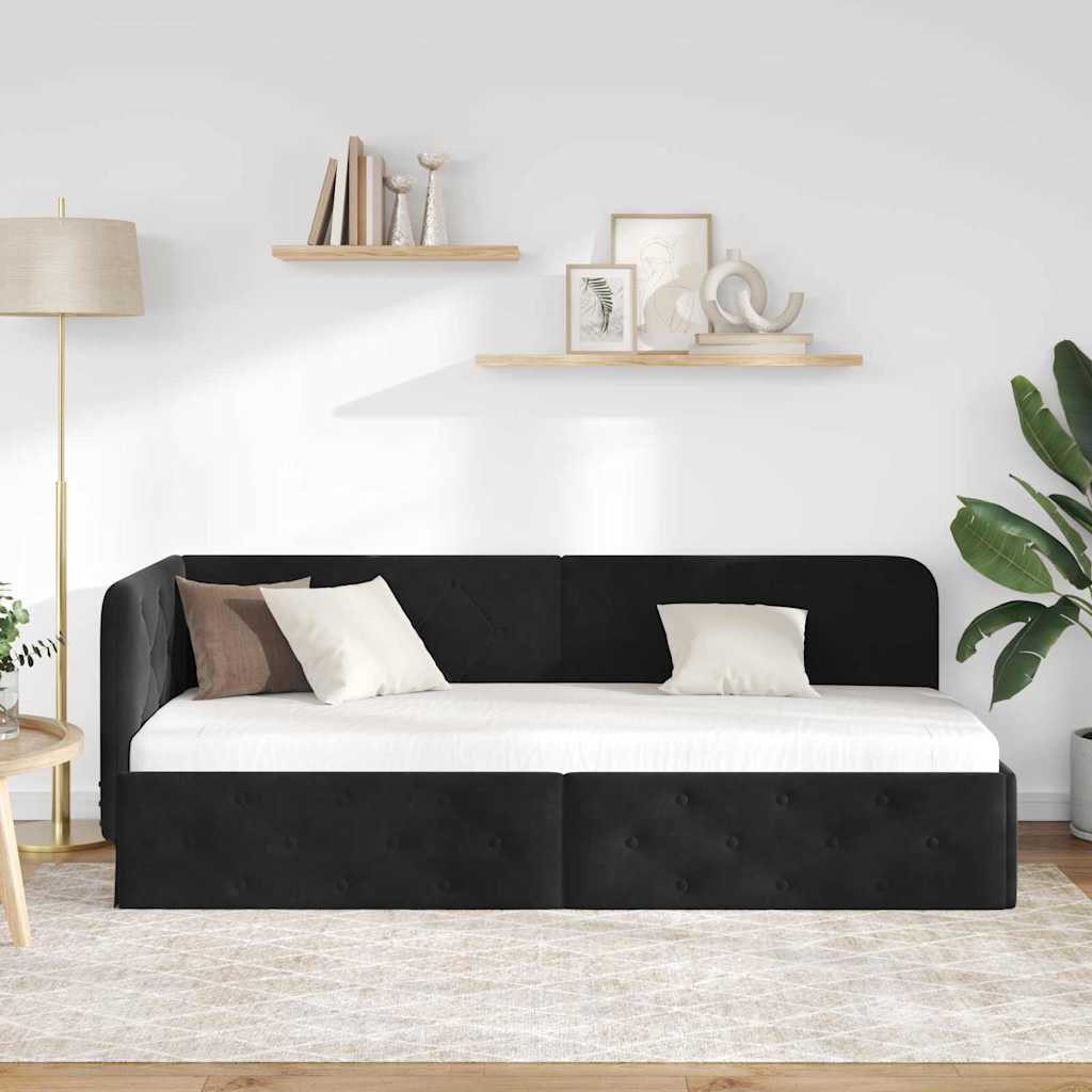 vidaXL Rama łóżka narożnego Czarny 80 x 200 cm Aksamit