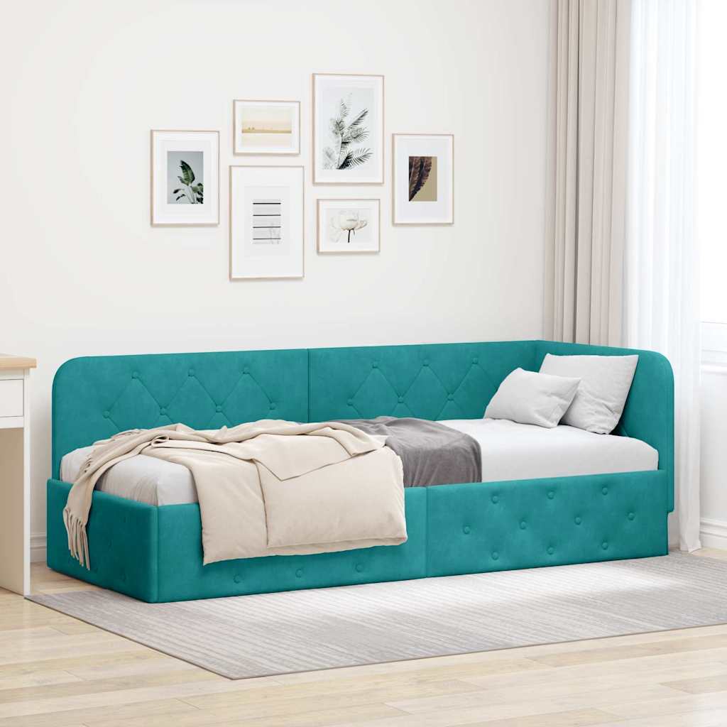 vidaXL Rama łóżka narożnego Turkusowy 80 x 200 cm Aksamit