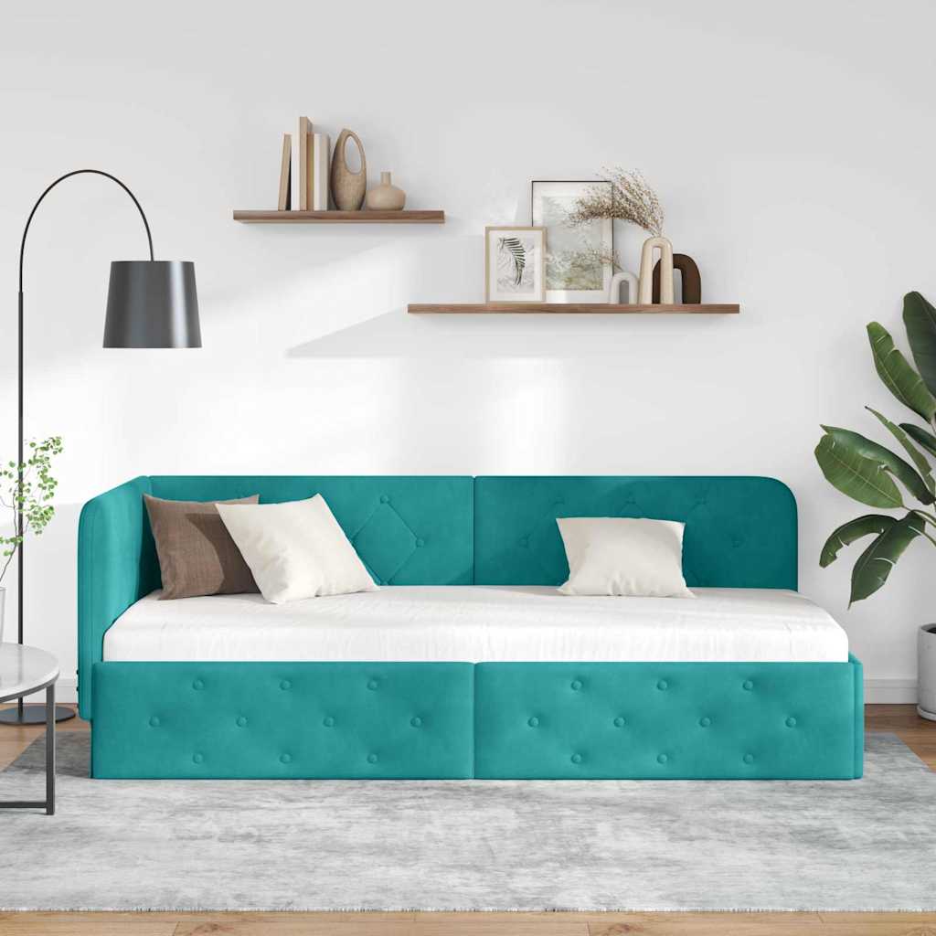 vidaXL Rama łóżka narożnego Turkusowy 80 x 200 cm Aksamit