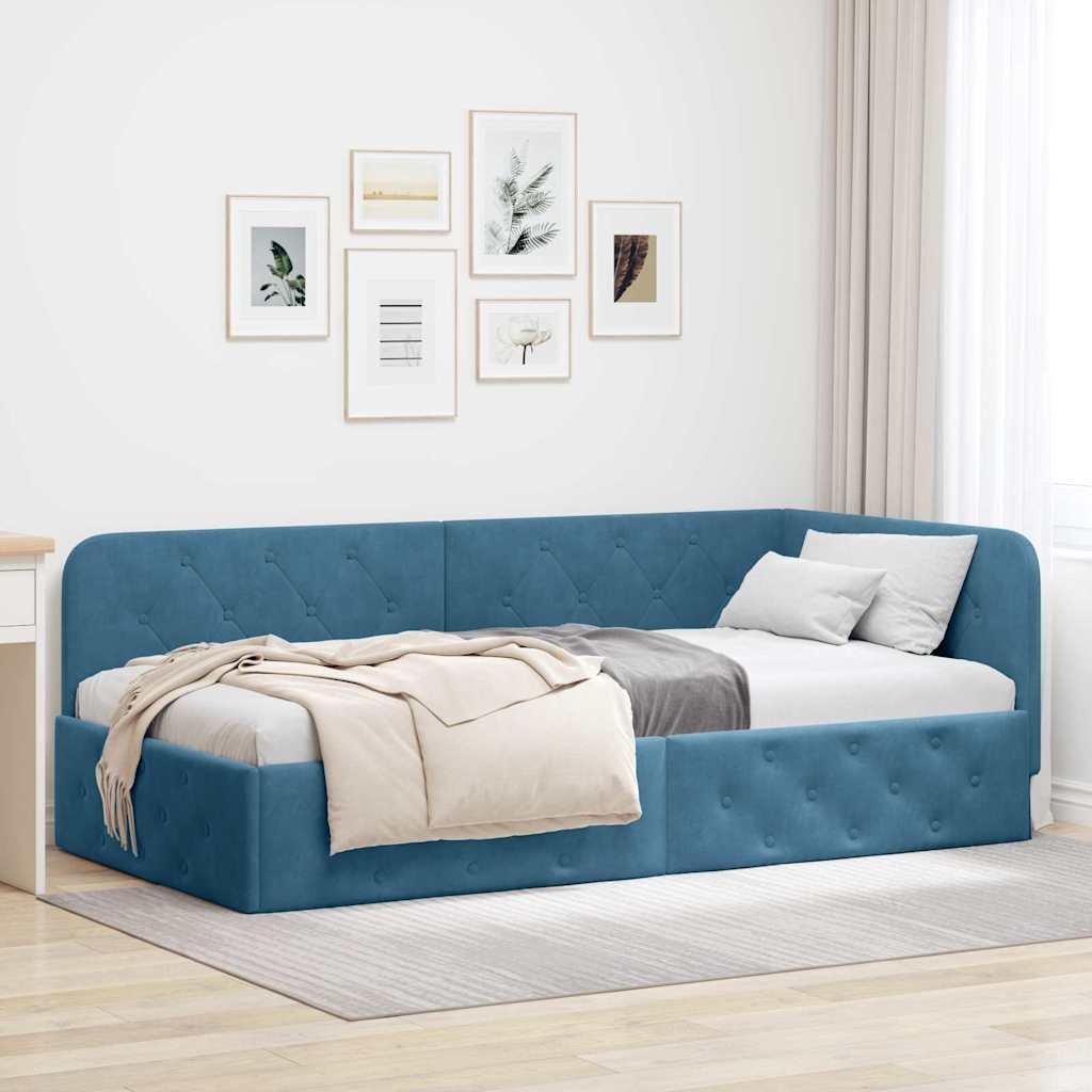 vidaXL Rama łóżka narożnego Niebieski 90 x 190 cm Aksamit